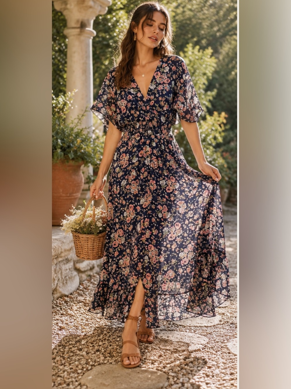 Vintage Recital Made In France Floral Chiffon Maxi Dress Cottagecore Romantic